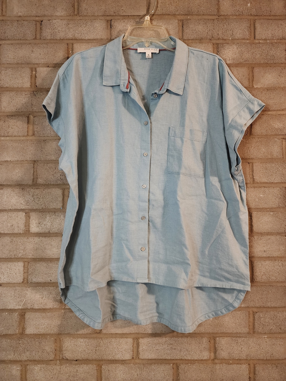 Anne Klein Light Blue Short Sleeve Button-Front Shirt